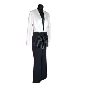 TS Conture Black and White Satin /silky Pant Suit Small Sz 6 NWT